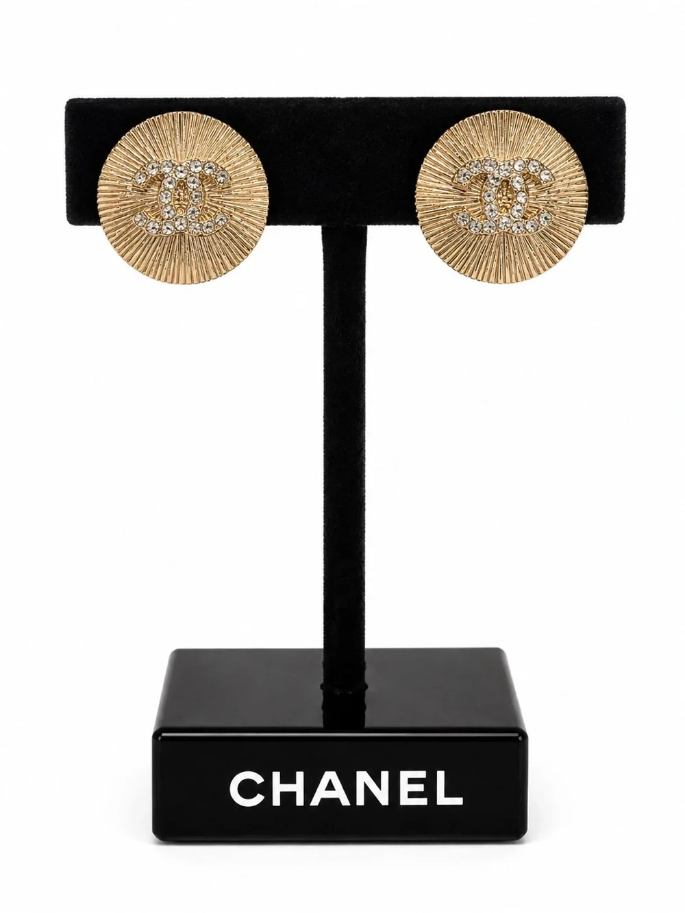 CHANEL Gold and Crystal CC Sunburst Earrings